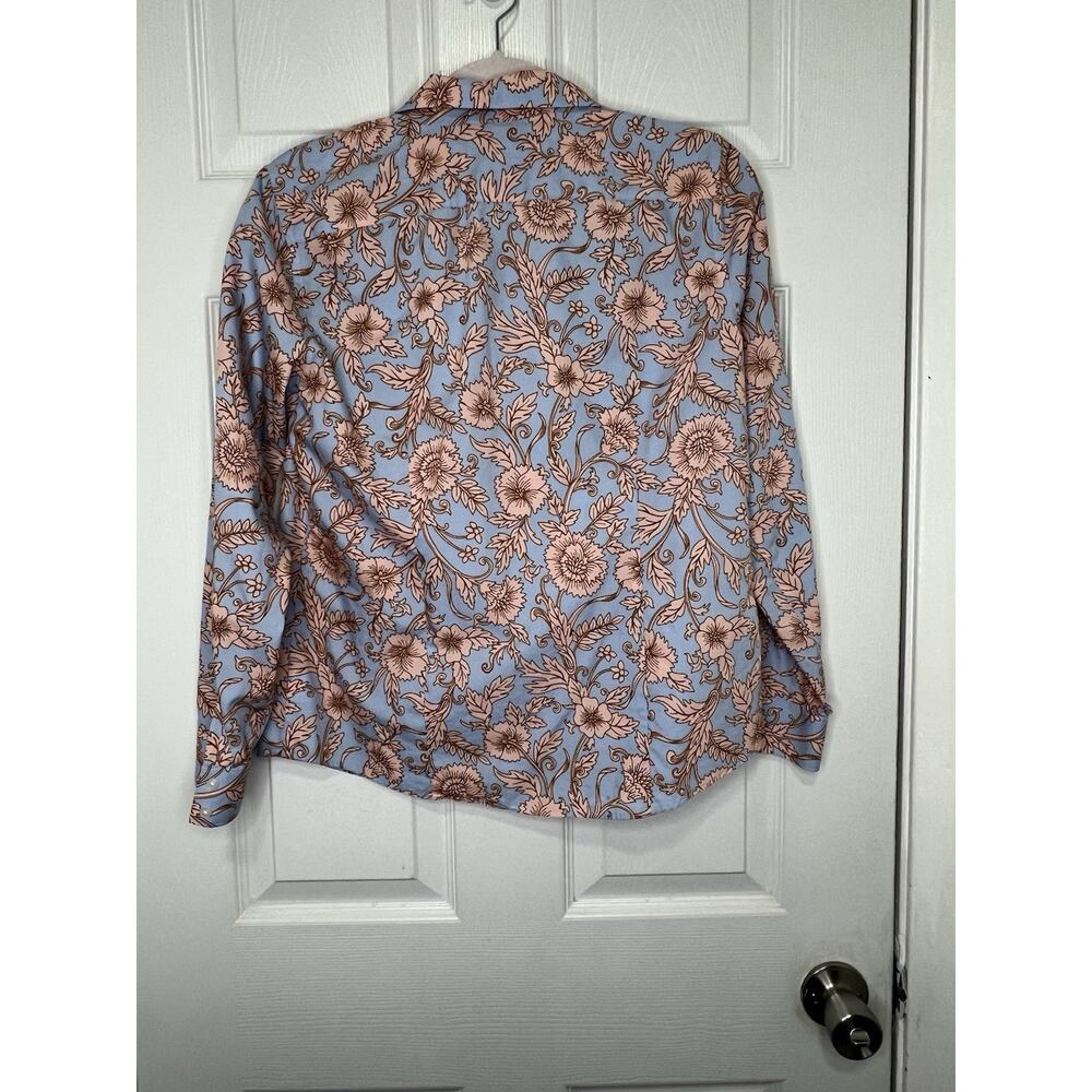 Lands'End Women’s Blue Peach Floral Supima Cotton Button Up Shirt Size 8p Petite - Picture 2 of 11